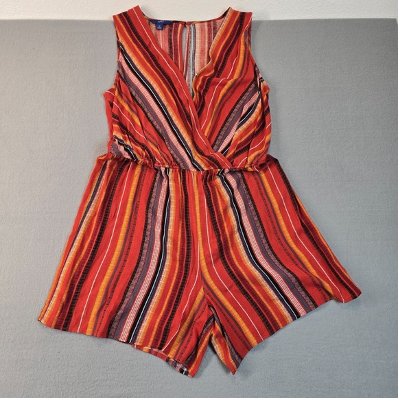 Apt. 9 Pants - Burnt Orange Medium Romper Striped Boho Sleeveless Elastic Waist Lightweight